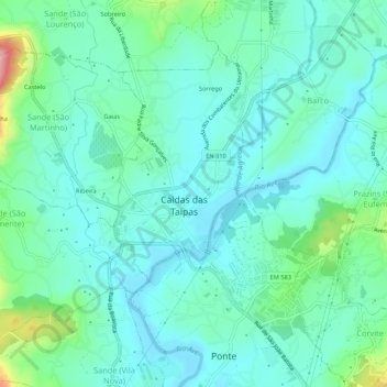 Mapa topográfico Caldelas, altitud, relieve