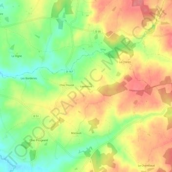 Mapa topográfico Landrevie, altitud, relieve