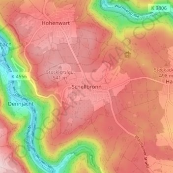 Mapa topográfico Schellbronn, altitud, relieve