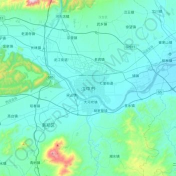 Mapa topográfico Hanzhong, altitud, relieve