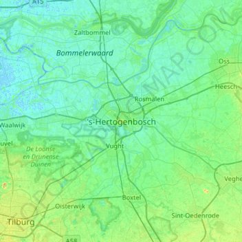 Mapa topográfico 's-Hertogenbosch, altitud, relieve
