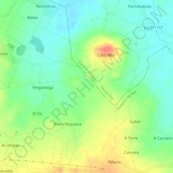 Mapa topográfico Cabarcos, altitud, relieve
