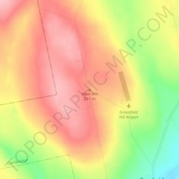 Mapa topográfico Ham Hill, altitud, relieve