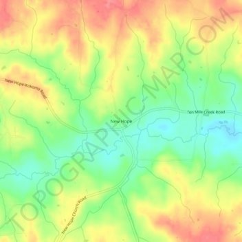 Mapa topográfico New Hope, altitud, relieve