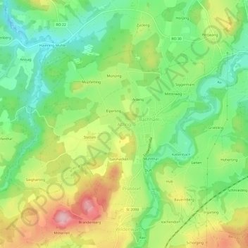 Mapa topográfico Atzing, altitud, relieve