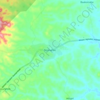 Mapa topográfico Nyinahin, altitud, relieve