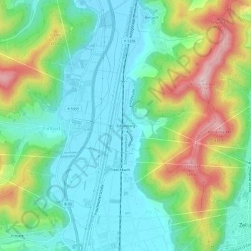 Mapa topográfico Schönberg, altitud, relieve