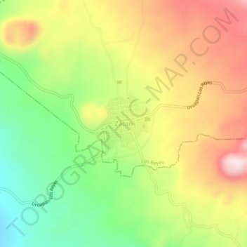 Mapa topográfico Zacan, altitud, relieve