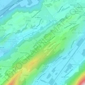Mapa topográfico Villard-Lamard, altitud, relieve
