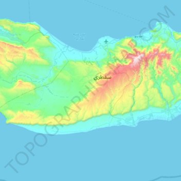 Mapa topográfico Socotra, altitud, relieve