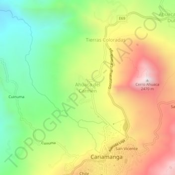 Mapa topográfico Ahuaca del Carmen, altitud, relieve