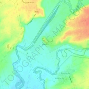 Mapa topográfico Persano, altitud, relieve