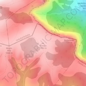 Mapa topográfico Trevejo, altitud, relieve