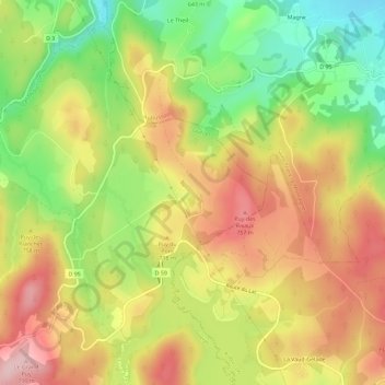 Mapa topográfico Rubeyne, altitud, relieve
