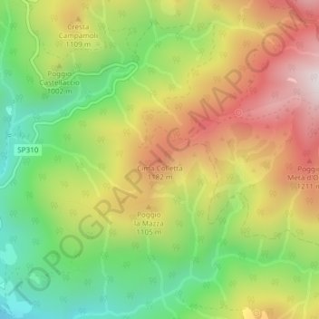 Mapa topográfico Cima Colletta, altitud, relieve