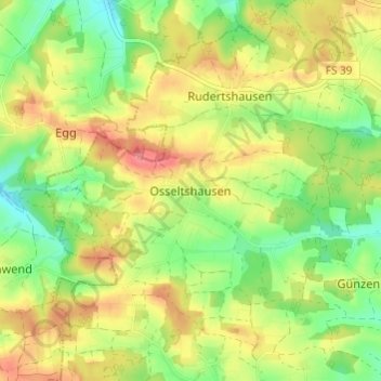 Mapa topográfico Osseltshausen, altitud, relieve