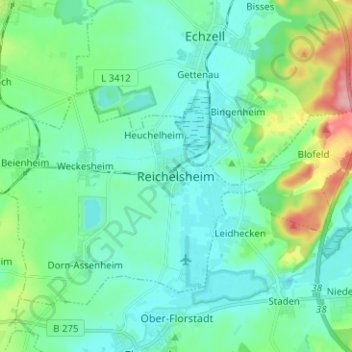 Mapa topográfico Reichelsheim, altitud, relieve