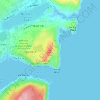 Mapa topográfico Signal Hill, altitud, relieve