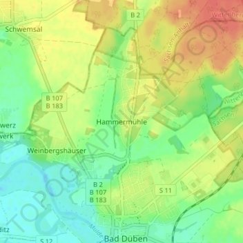 Mapa topográfico Hammermühle, altitud, relieve