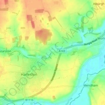 Mapa topográfico Lushbush, altitud, relieve