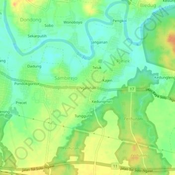 Mapa topográfico Ngasinan, altitud, relieve