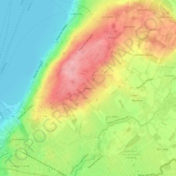 Mapa topográfico Chougny, altitud, relieve