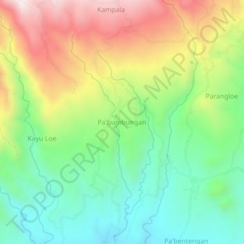 Mapa topográfico Pa'bumbungan, altitud, relieve