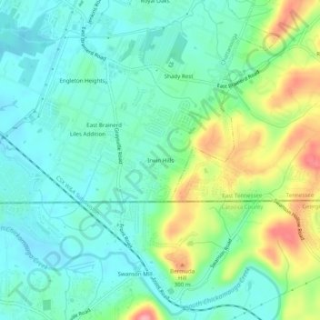 Mapa topográfico Irwin Hills, altitud, relieve