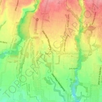 Mapa topográfico Tebongkan, altitud, relieve