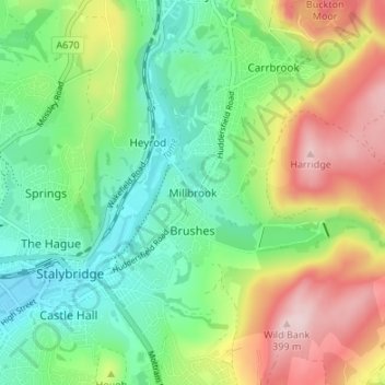 Mapa topográfico Millbrook, altitud, relieve