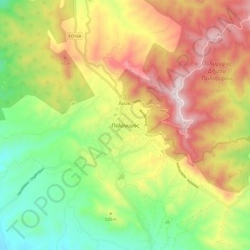 Mapa topográfico Polygyros, altitud, relieve
