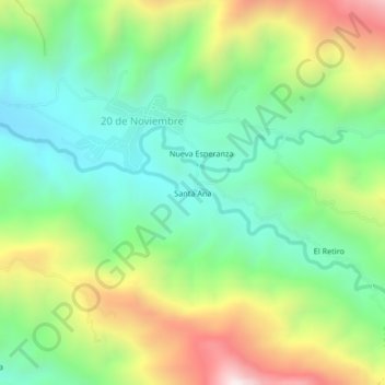 Mapa topográfico Santa Ana, altitud, relieve