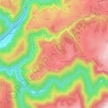 Mapa topográfico Doumis, altitud, relieve