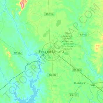 Mapa topográfico Feira de Santana, altitud, relieve