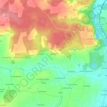 Mapa topográfico Queneleu, altitud, relieve