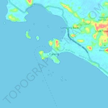 Mapa topográfico Calang, altitud, relieve