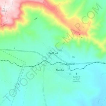 Mapa topográfico Bedford, altitud, relieve