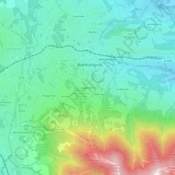 Mapa topográfico Guggenberg, altitud, relieve