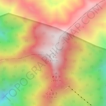 Mapa topográfico Fanjing Mountain, altitud, relieve