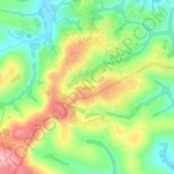 Mapa topográfico Bagam, altitud, relieve