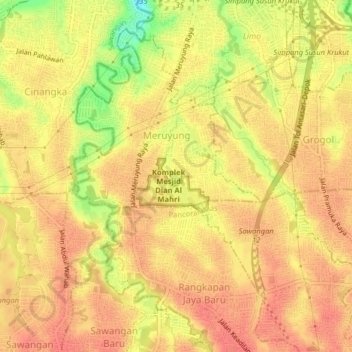 Mapa topográfico Meruyung, altitud, relieve