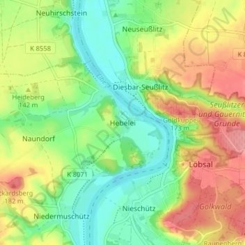 Mapa topográfico Hebelei, altitud, relieve