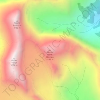 Mapa topográfico Mount Smith-Dorrien, altitud, relieve