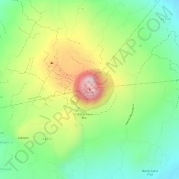 Mapa topográfico Teuhtli, altitud, relieve