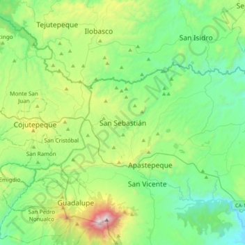 Mapa topográfico San Sebastián, altitud, relieve
