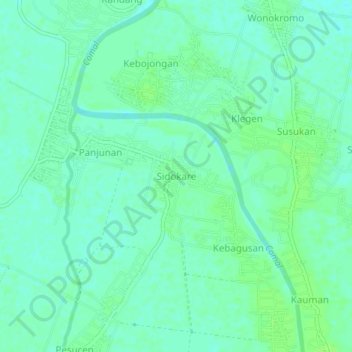 Mapa topográfico Sidokare, altitud, relieve