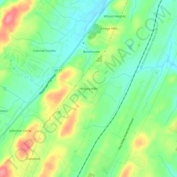 Mapa topográfico Hickory Hills, altitud, relieve
