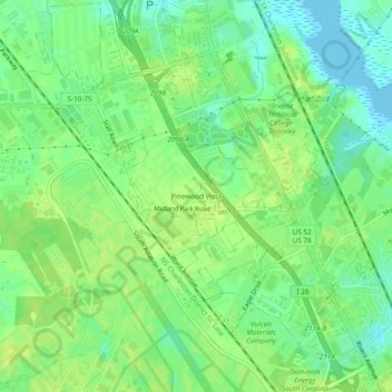 Mapa topográfico Pinewood Vista, altitud, relieve