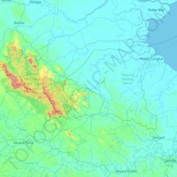 Mapa topográfico Batang Asam, altitud, relieve