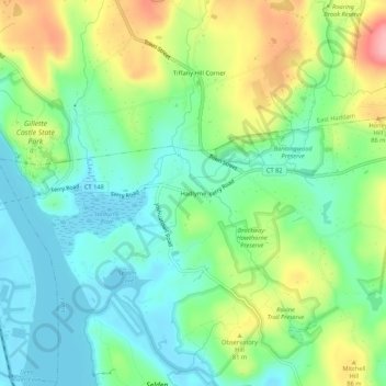 Mapa topográfico Hadlyme, altitud, relieve